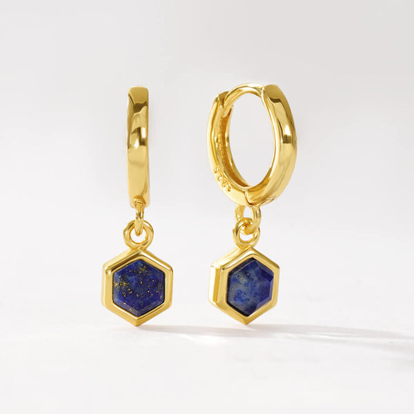VFE0241 Birthstone Hexagon Drop Huggie Hoop Earring
