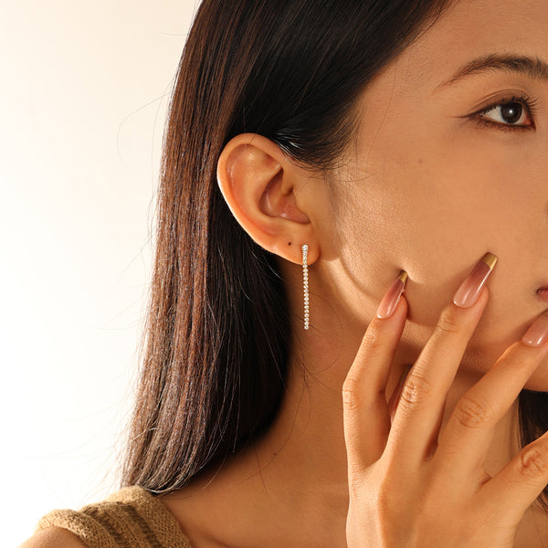 VFE0045 Cubic Zirconia Tennis Stud Chain Earrings