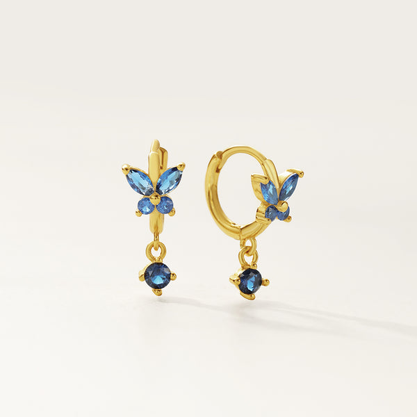 FE2744 925 Sterling Silver Cubic Zirconia Colorful Butterfly Dangle Hoop Earrings