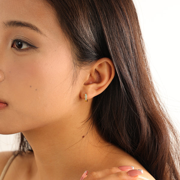 FE2060 Rectangle Opal Inlay Hoop Earrings