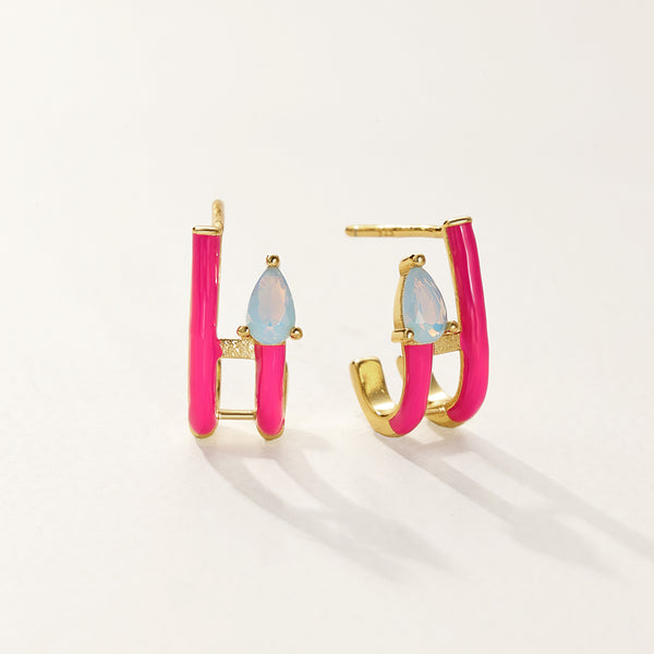 FE2854 925 Sterling Silver CZ Enamel Hoop Earrings