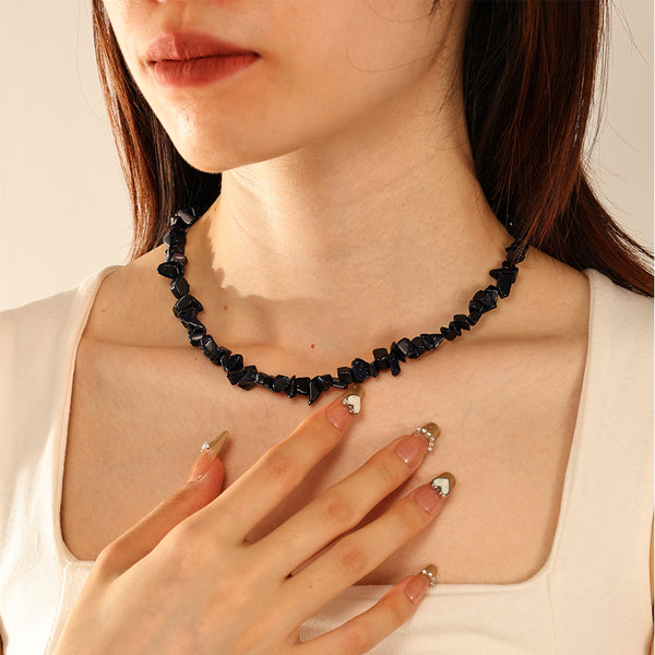 PN0163 925 Sterling Silver Black Stone Clavicle Necklace