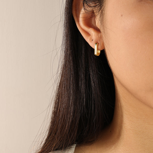 FE2250 925 Sterling Silver Oval Mother of Pearl Hoop Earrings