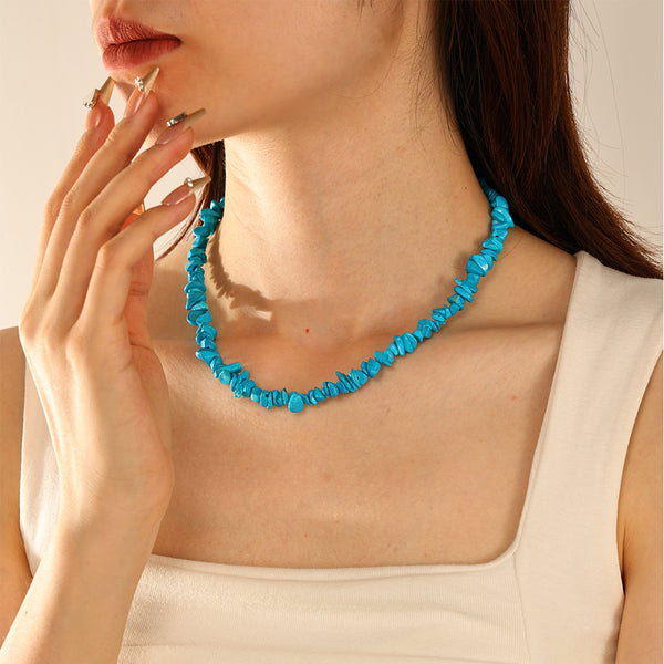 PN0160 925 Sterling Silver Blue Chip Beads Necklace