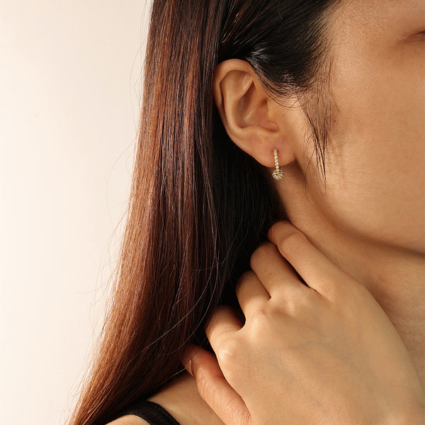 FE2093 925 Sterling Silver Pave Zirconia Ball Hoop Earrings