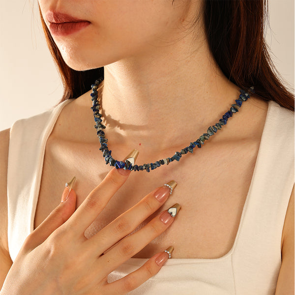 PN0159 925 Sterling Silver Authentic Lapis Chip Necklace