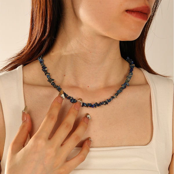 PN0159 925 Sterling Silver Authentic Lapis Chip Necklace