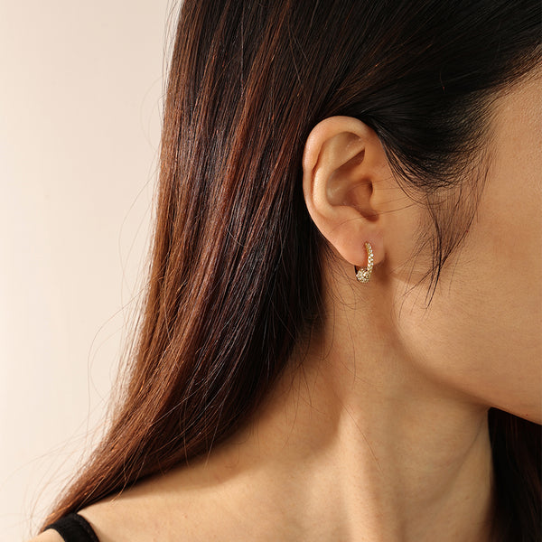 FE2093 925 Sterling Silver Pave Zirconia Ball Hoop Earrings