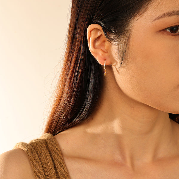 FE2742 925 Sterling Silver CZ Embellished Cone Dangle Hoop Earrings