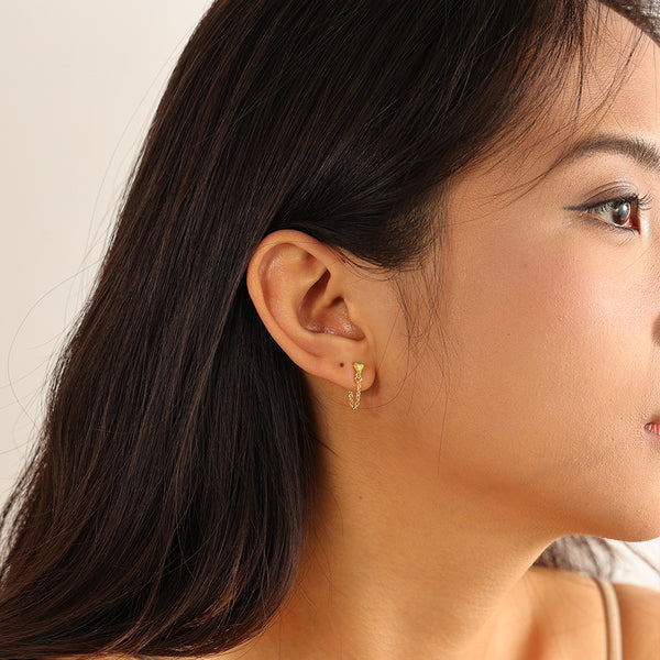 VFE0275 Heart Opal Chain Stud Earrings