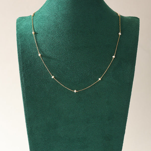 PN0244 925 Sterling Silver Minimalist Freshwater Pearl Bead Charm Chain Necklaces