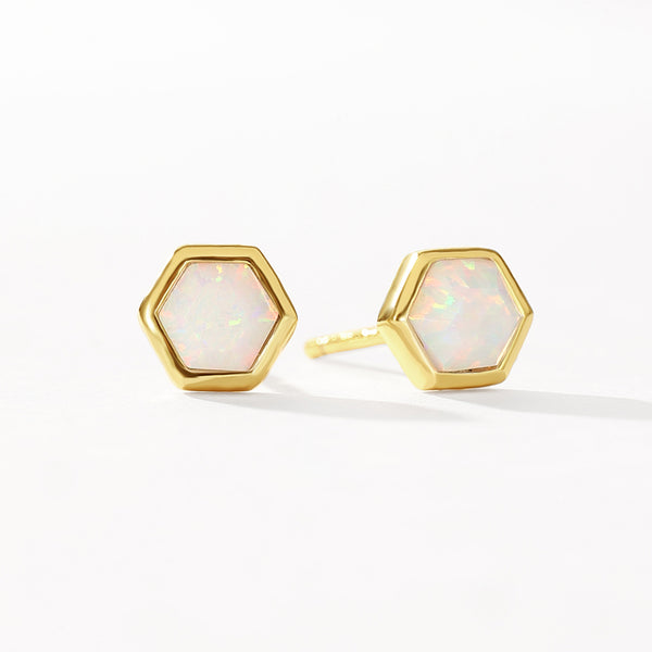 VFE0238 Birthstone Hexagon Natural Stone Stud Earrings