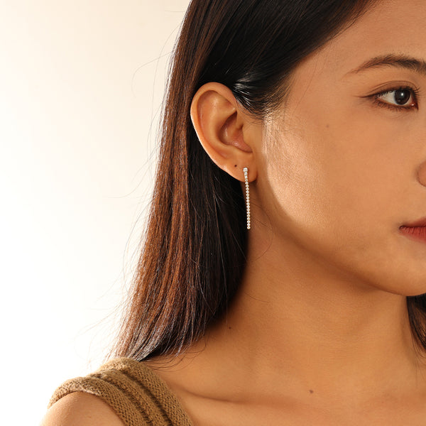 VFE0045 Cubic Zirconia Tennis Stud Chain Earrings