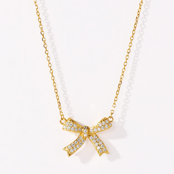 FX1312 Minimalist CZ Butterfly Bow Pendant Necklace