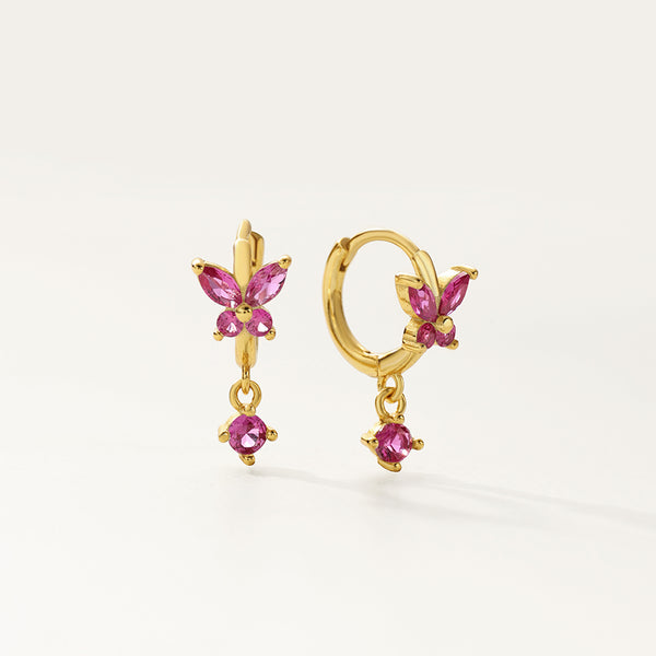 FE2744 925 Sterling Silver Cubic Zirconia Colorful Butterfly Dangle Hoop Earrings