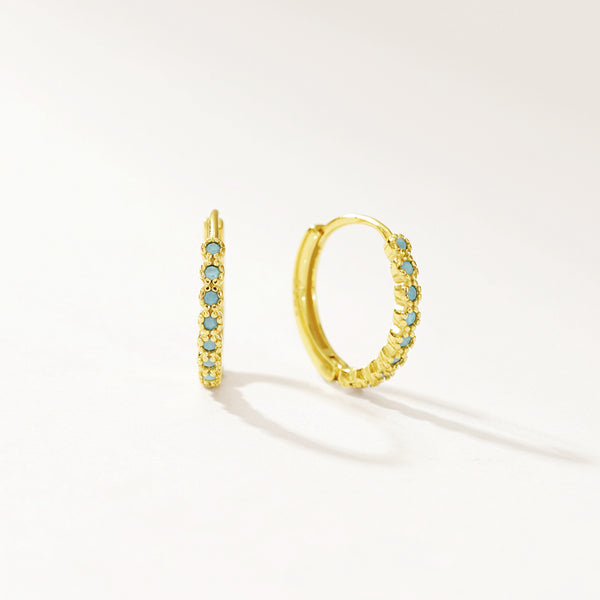 FE2930_6mm/8mm/11mm 925 Sterling Silver Round Bezel Blue Turquoise Hoop Earring