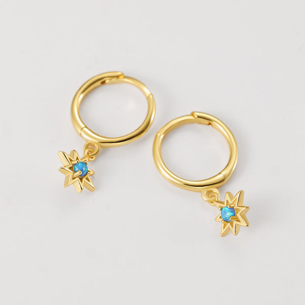 FE2198 Blue Opal Starburst Dangle Earrings