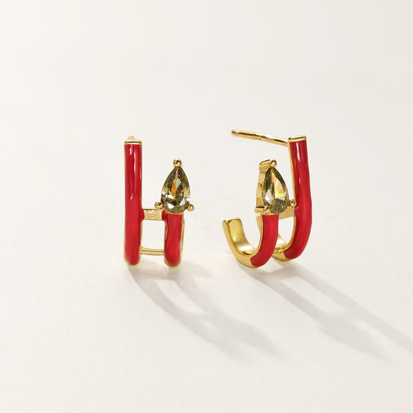 FE2854 925 Sterling Silver CZ Enamel Hoop Earrings