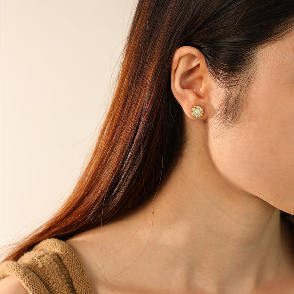 FE2877 925 Sterling Silver CZ Opal Flower Stud Earrings