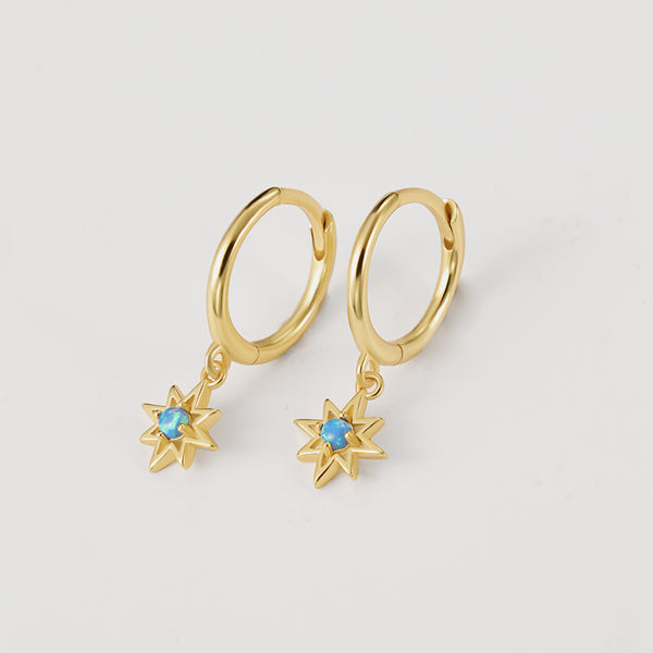 FE2198 Blue Opal Starburst Dangle Earrings