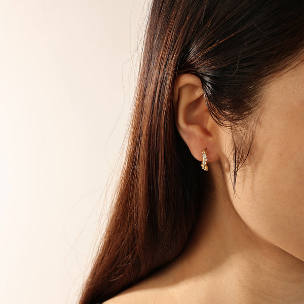 FE2094 925 Sterling Silver Stacked Cubic Zirconia Hoop Earrings