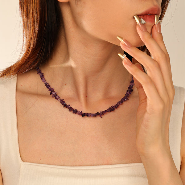 PN0169 925 Sterling Silver Amethyst Chip Necklace