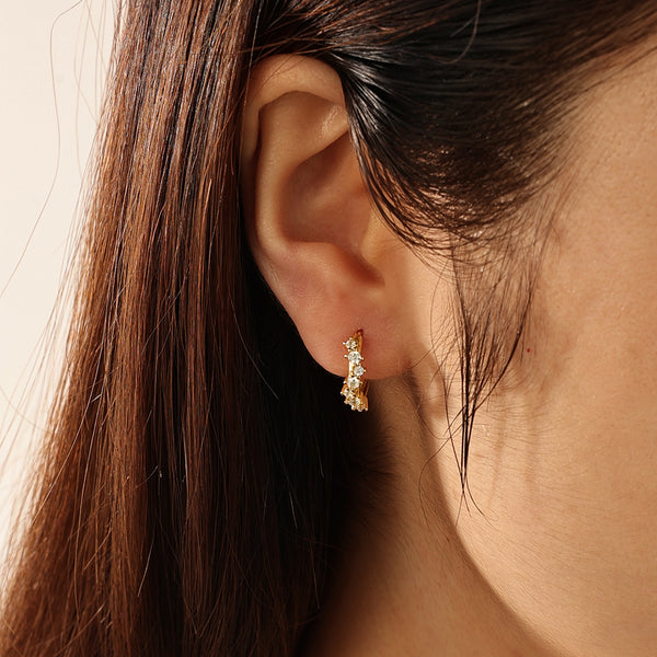 FE2094 925 Sterling Silver Stacked Cubic Zirconia Hoop Earrings