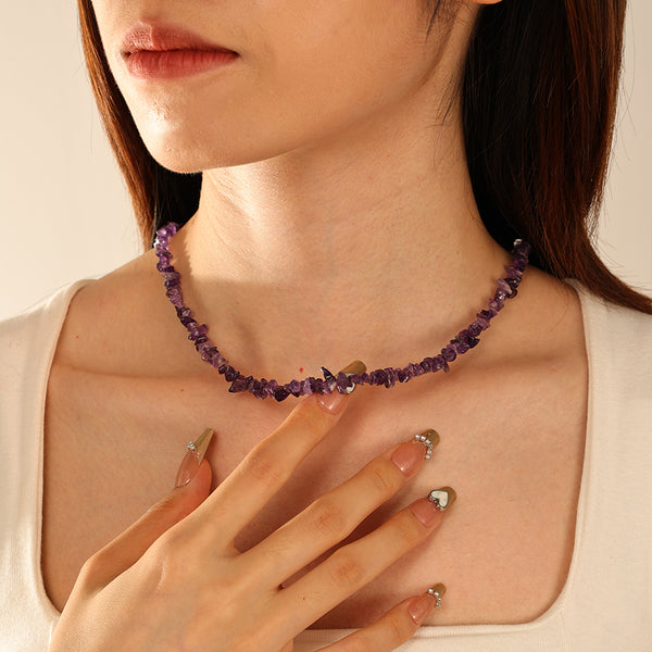 PN0169 925 Sterling Silver Amethyst Chip Necklace