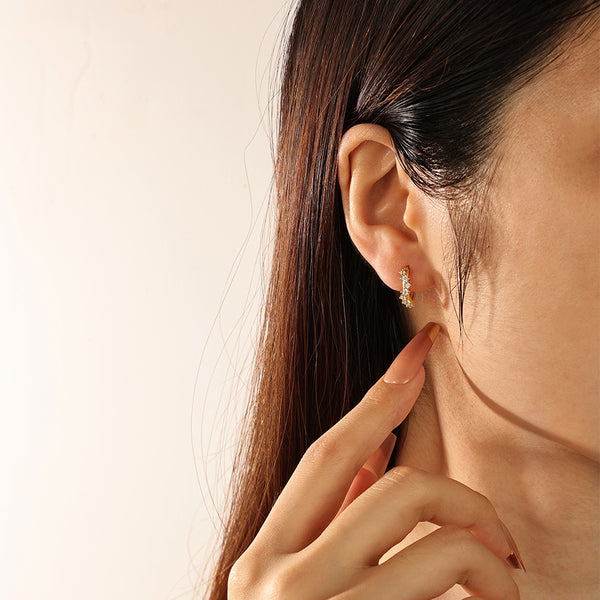 FE2094 925 Sterling Silver Stacked Cubic Zirconia Hoop Earrings