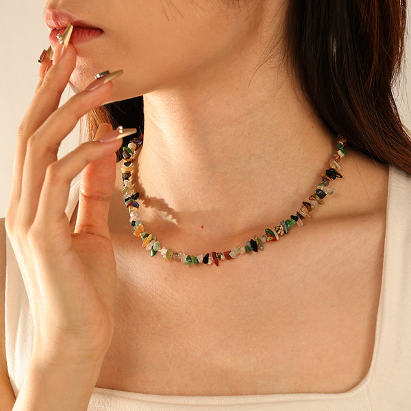 PN0164 925 Sterling Silver Colorful Stone Clavicle Necklace