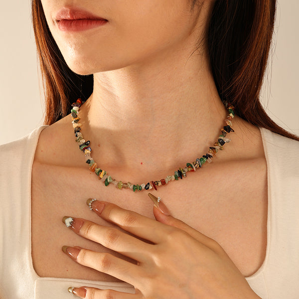 PN0164 925 Sterling Silver Colorful Stone Clavicle Necklace