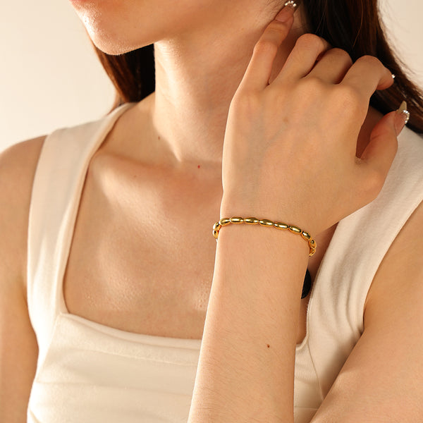 PB0099 Oval Gold Bead Bracelet