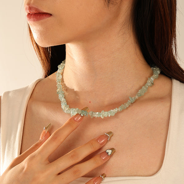 PN0170 925 Sterling Silver Gemstome Green Chip Necklace