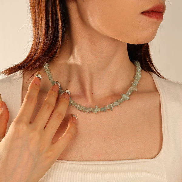 PN0170 925 Sterling Silver Gemstome Green Chip Necklace