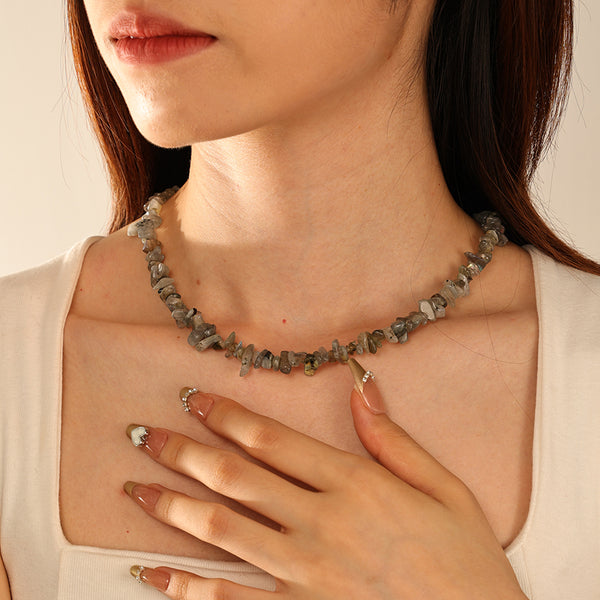 PN0167 925 Sterling Silver Labradorite Chip Necklace