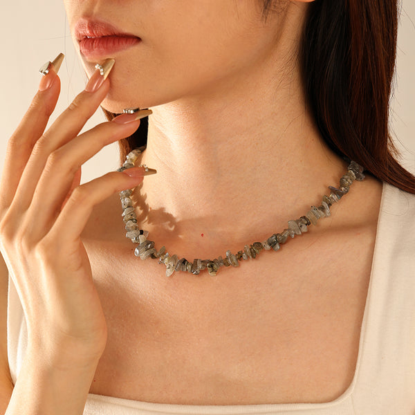 PN0167 925 Sterling Silver Labradorite Chip Necklace