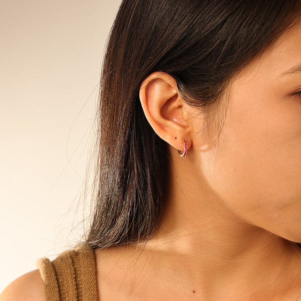 FE2846 925 Sterling Silver Pave Diamond CZ Hoop Earrings