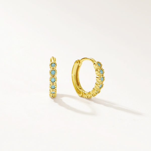 FE2930_6mm/8mm/11mm 925 Sterling Silver Round Bezel Blue Turquoise Hoop Earring