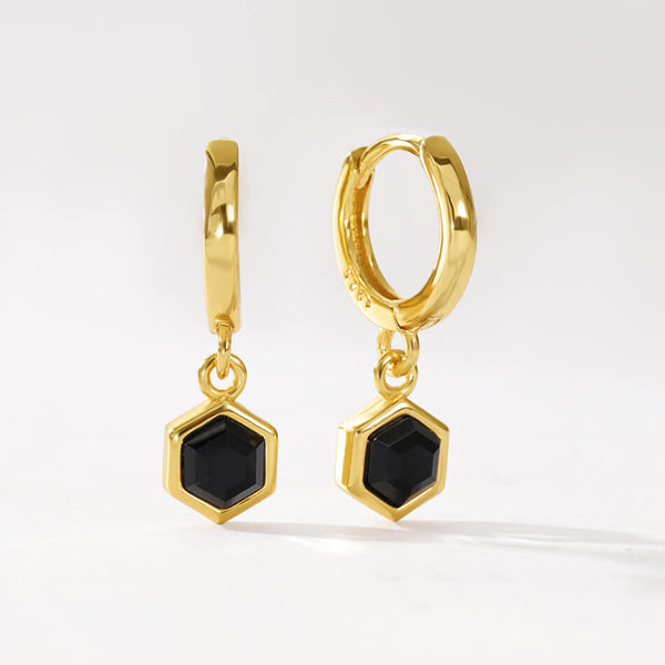 VFE0241 Birthstone Hexagon Drop Huggie Hoop Earring