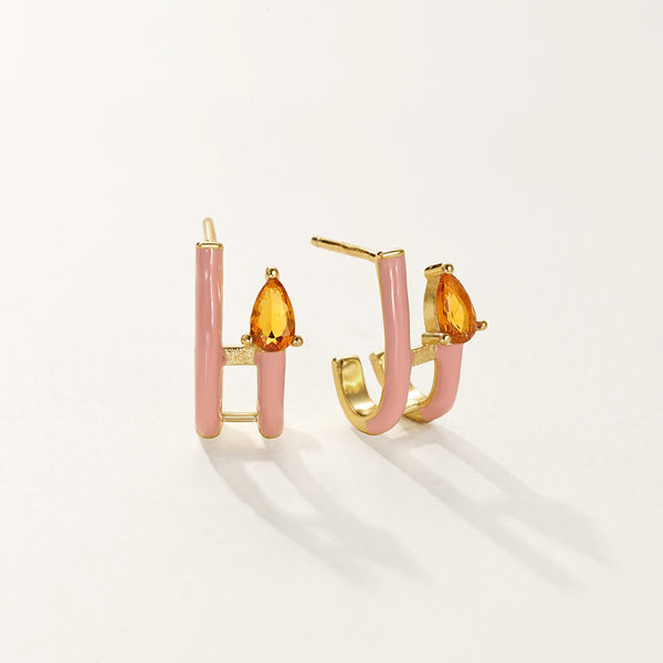 FE2854 925 Sterling Silver CZ Enamel Hoop Earrings