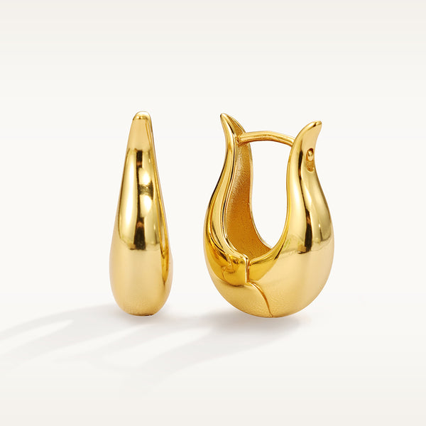 FE2070 925 Sterling Silver High Poilsh U Shape Huggie Hoop Earrings