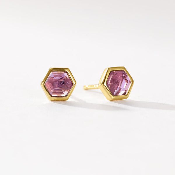 VFE0238 Birthstone Hexagon Natural Stone Stud Earrings