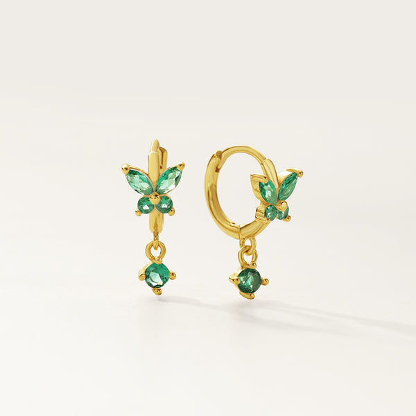 FE2744 925 Sterling Silver Cubic Zirconia Colorful Butterfly Dangle Hoop Earrings