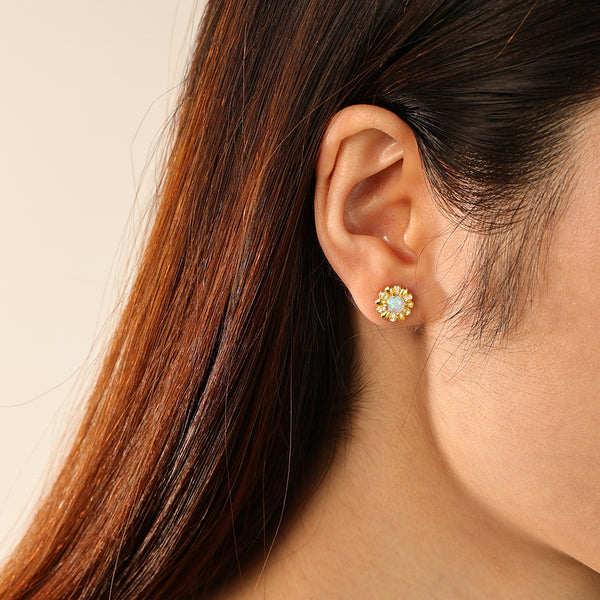 FE2877 925 Sterling Silver CZ Opal Flower Stud Earrings