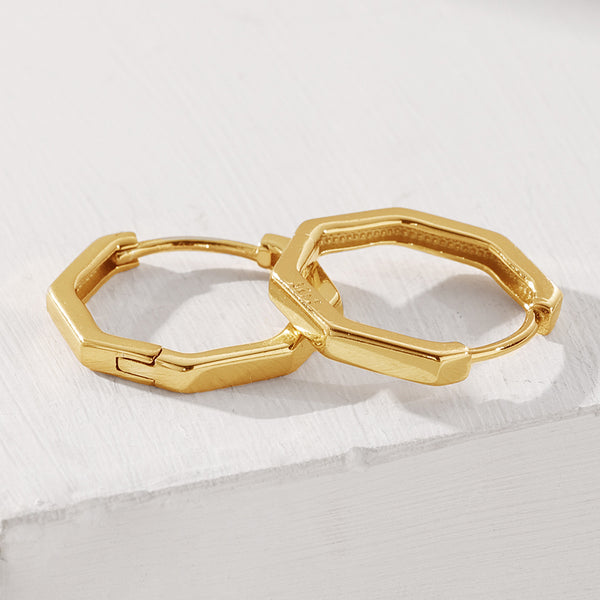 FE2042 925 Sterling Silver Geometric Hexagon Huggie Hoop Earrings