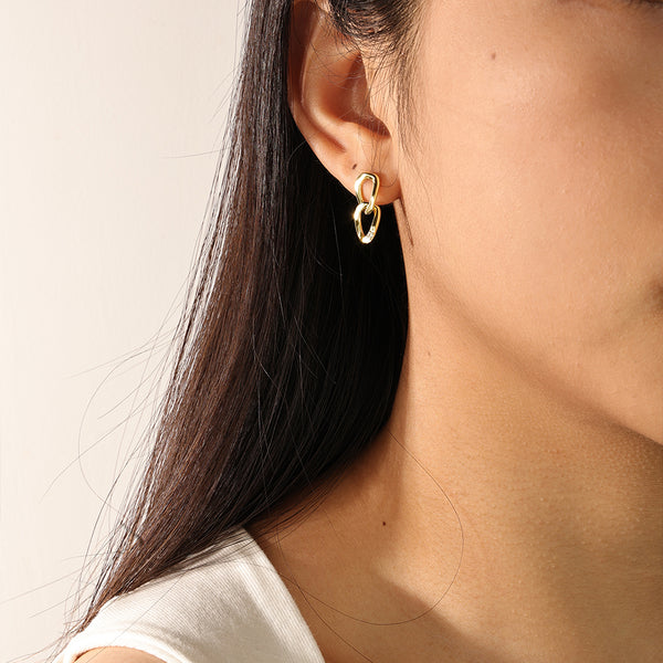 FE2253 925 Sterling Silver Double Chain Link Stud Earrings