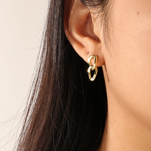 FE2253 925 Sterling Silver Double Chain Link Stud Earrings