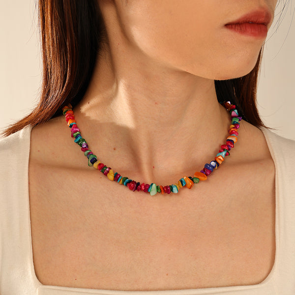 PN0175 925 Sterling Silver Colorful Beaded Chip Necklace