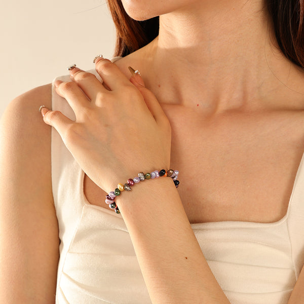 PB0096 925 Sterling Silver Colorful Pearl Bracelet