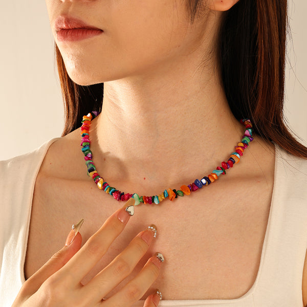 PN0175 925 Sterling Silver Colorful Beaded Chip Necklace